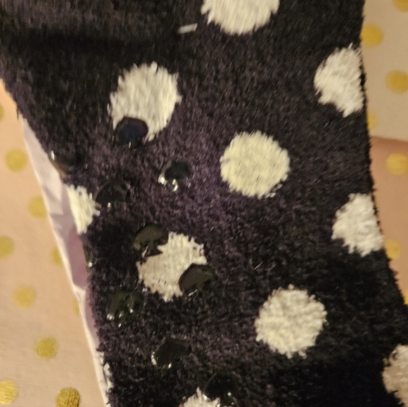 Kate Spade Black Socks with White Dots 2 Pr With Grippy Bottoms - Picture 6 of 6